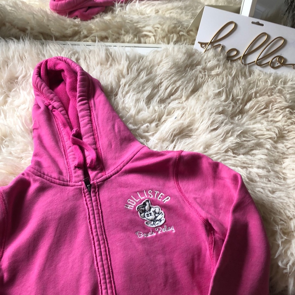 Hollister pink zip up hooded jacket